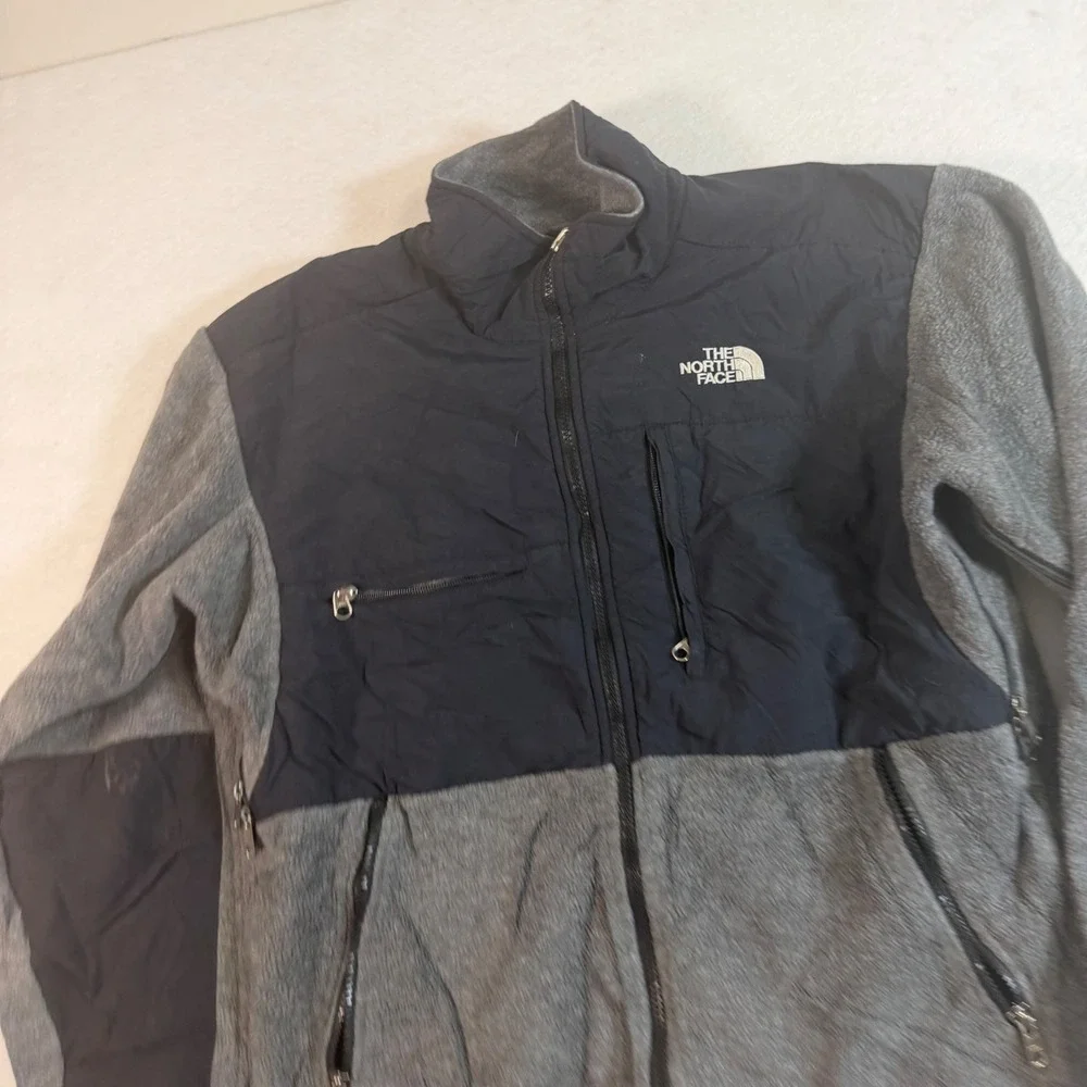 The North Face Denali Fleece Jacket Mens Small Gray Black Full Zip Mock Neck
